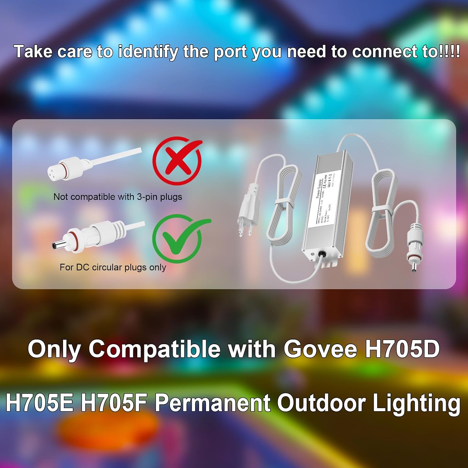 36V Waterproof Power Adapter for Govee Permanent Outdoor Lights,Compatible with Govee H705D H705E H705F Permanent Outdoor Lights Power Supply Cord Charger(White)
