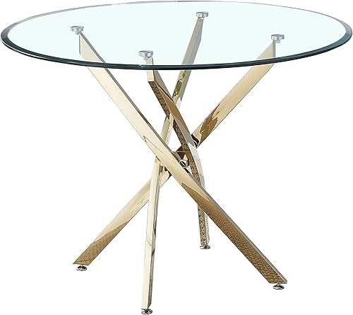 Miniatura 9 de Mesa de comedor moderna de vidrio redonda con parte superior de vidrio templado, base de acero inoxidable dorado, para oficina en casa, cocina,