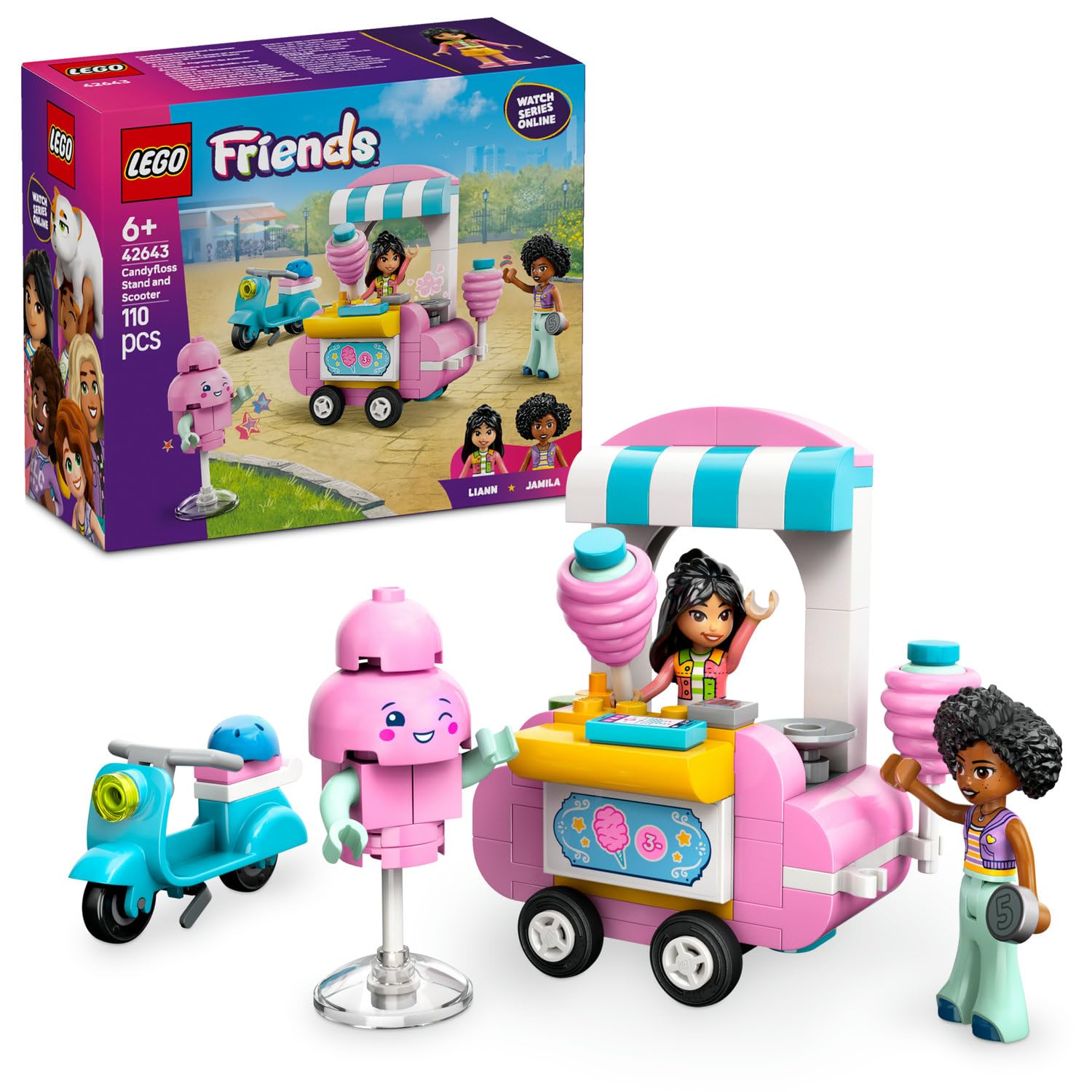 LEGO Friends Pamuk Şeker Standı ve Scooter 42643-6 Yaş ve Üzeri Kız ve Erkek Çocukları için Mini Bebek İçeren Yaratıcı Oyuncak Yapım Seti, Doğum Günü Hediyesi (110 Parça)