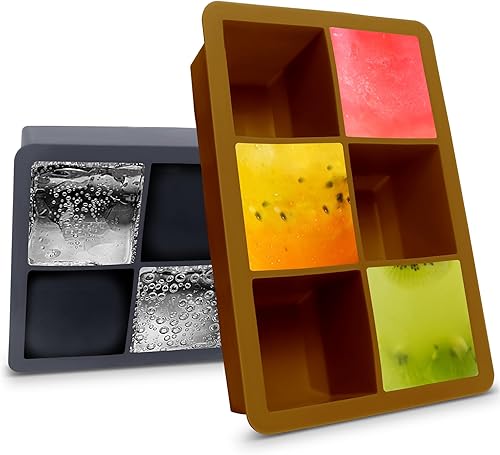 Vista 23 de Bandejas de silicona para cubitos de hielo, paquete de 3, moldes de silicona para cubitos de hielo de gran tamaño con tapa extraíble a prueba de Gris