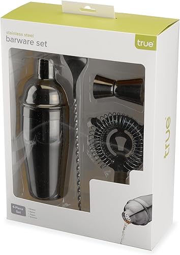 Miniatura 13 de True El juego de coctelera de 4 piezas incluye coctelera de zapatero, colador, jigger, cuchara de bar para cócteles clásicos, bebidas mixtas