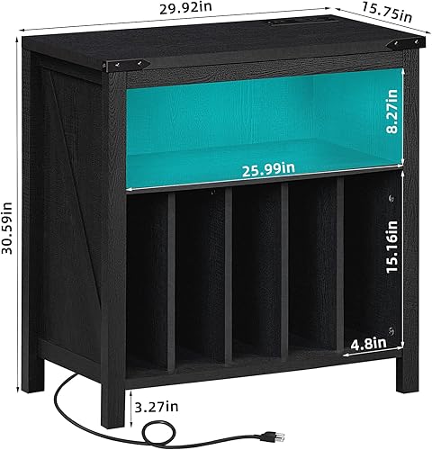 Miniatura 3 de Soporte grande para tocadiscos con estación de carga y luces LED, gabinete de almacenamiento de discos de vinilo con capacidad para hasta 230