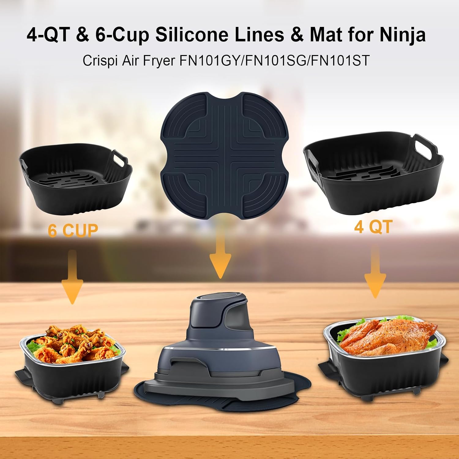2Pcs Silicone Liners & Heat Resistant Mat for Ninja Crispi FN101 Air Fryer image 2