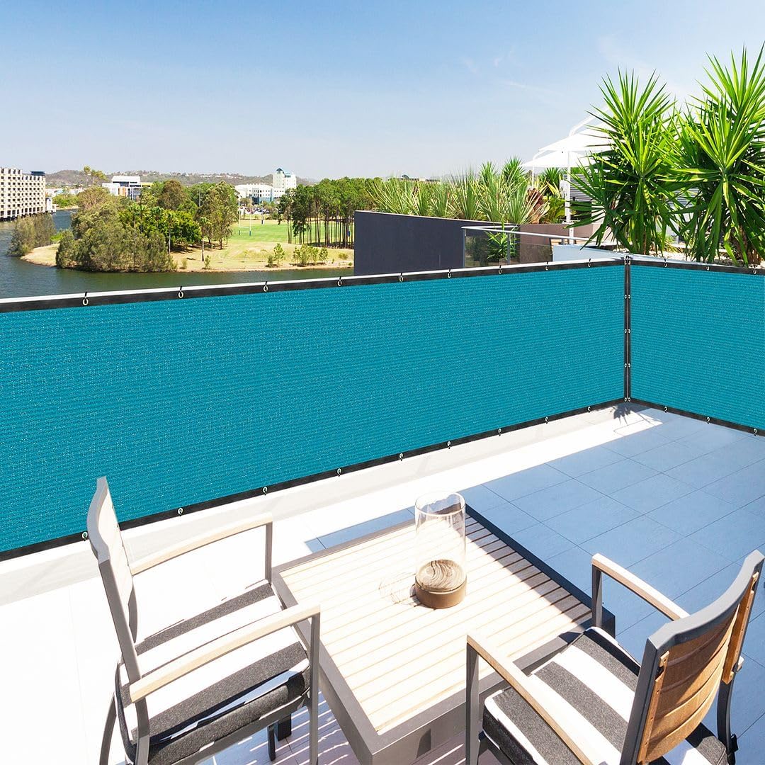 Houssity Turquoise 3' x 46' Balcony Deck Fence Privacy Screen Cover Panel Shade Cloth Fabric for Chain Link Fence Patio Pool Railing Walkway Porch Playground Dog Kennel Residence Commercial Use
