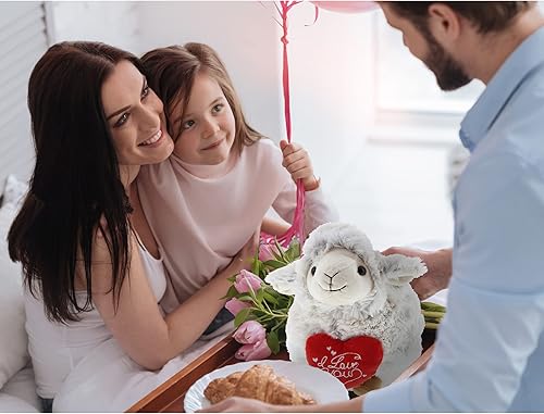 Miniatura 6 de DolliBu Peluche de oveja blanca esponjosa con texto en inglés "I Love You" para San Valentín, cumpleaños, aniversario, cita romántica, 11.5 pulgadas