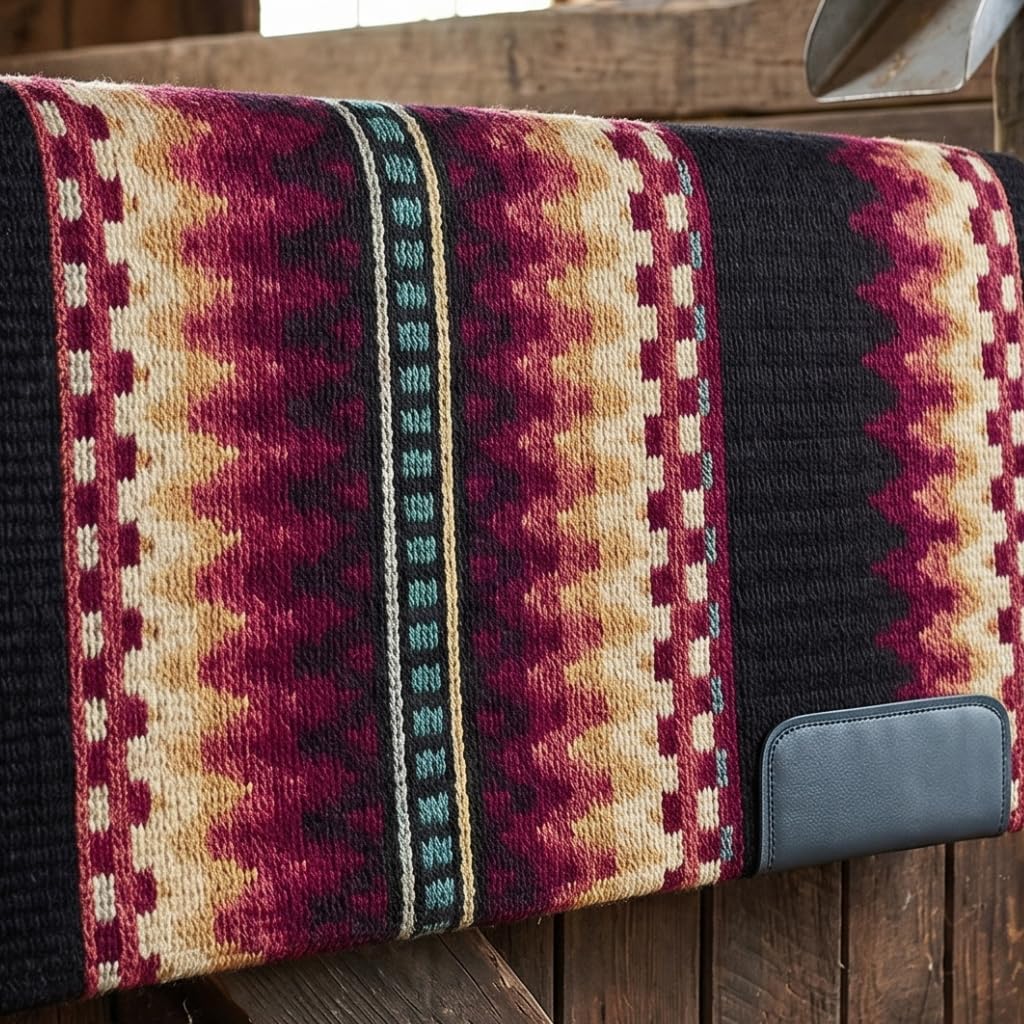 Western Show Saddle Pad/Blanket for Horses - Handmade Wool Saddle Blanket with New Zealand Design, Thick, Durable & Comfortable for Horse Riding (34” L x 36” W x 1) M31