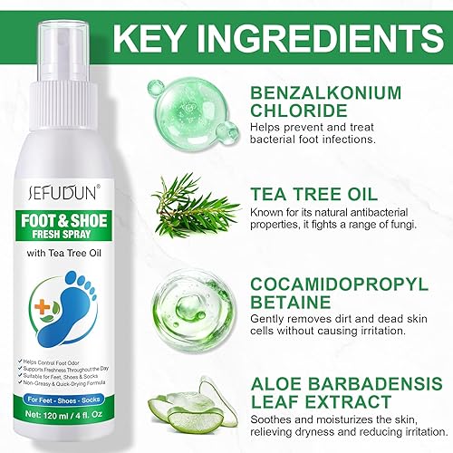 Miniatura 2 de Spray de aceite de árbol de té para pies, control de olores y alivio de picazón con aceite de árbol de té, 4 onzas, desodorante natural para pies