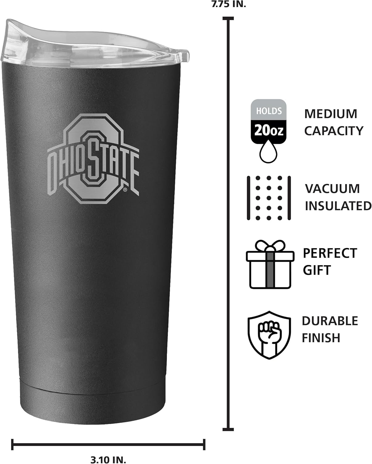 Logo Brands Premium Black Powder Coat Stainless Steel NCAA 20oz Ultra Travel Tumbler (Ohio State Buckeyes, 20oz, Ohio State Buckeyes) - Image 6