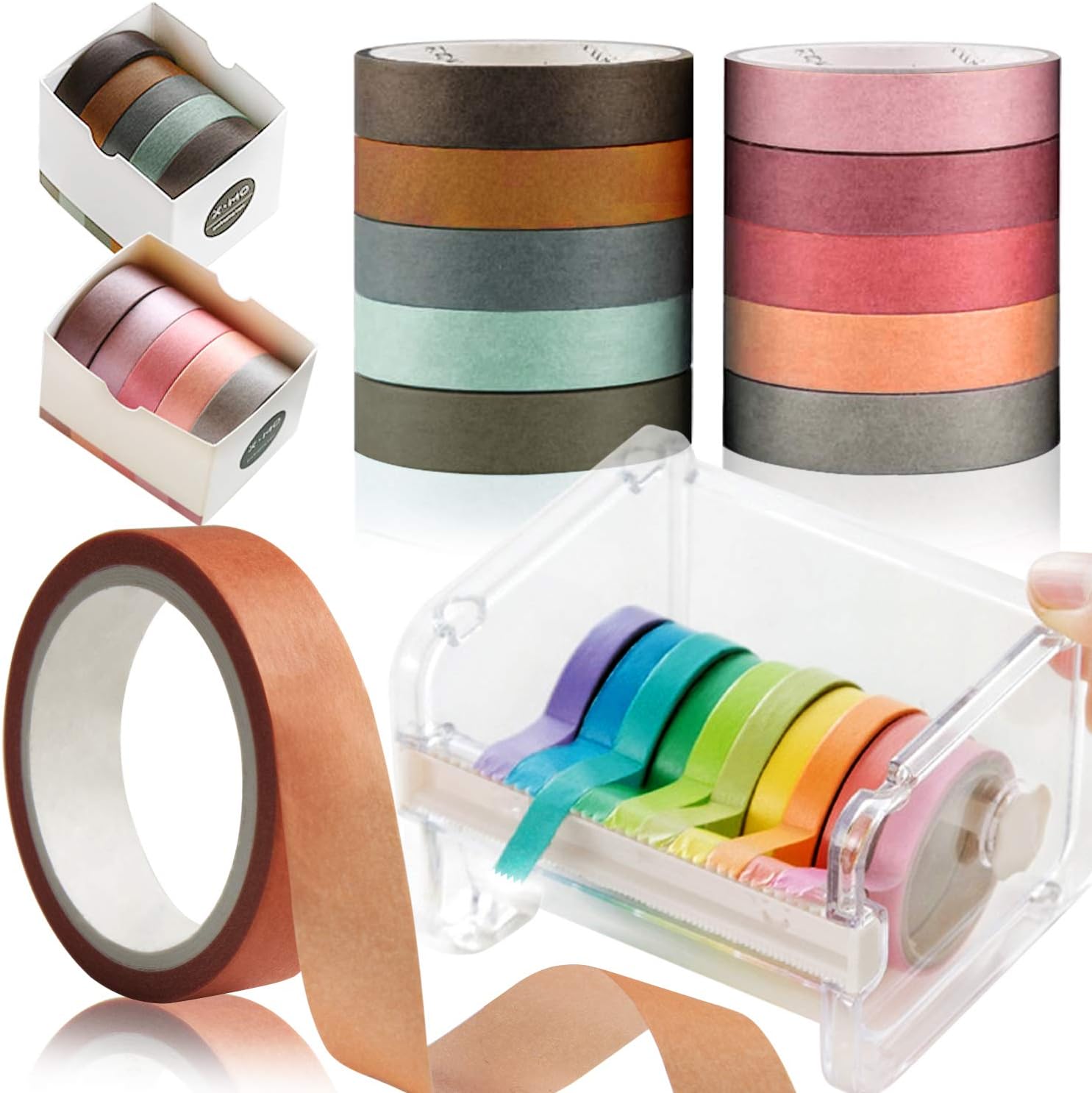 10 Roll Colorful Masking Paper Tapes, Kalolary Masking Tape Set with