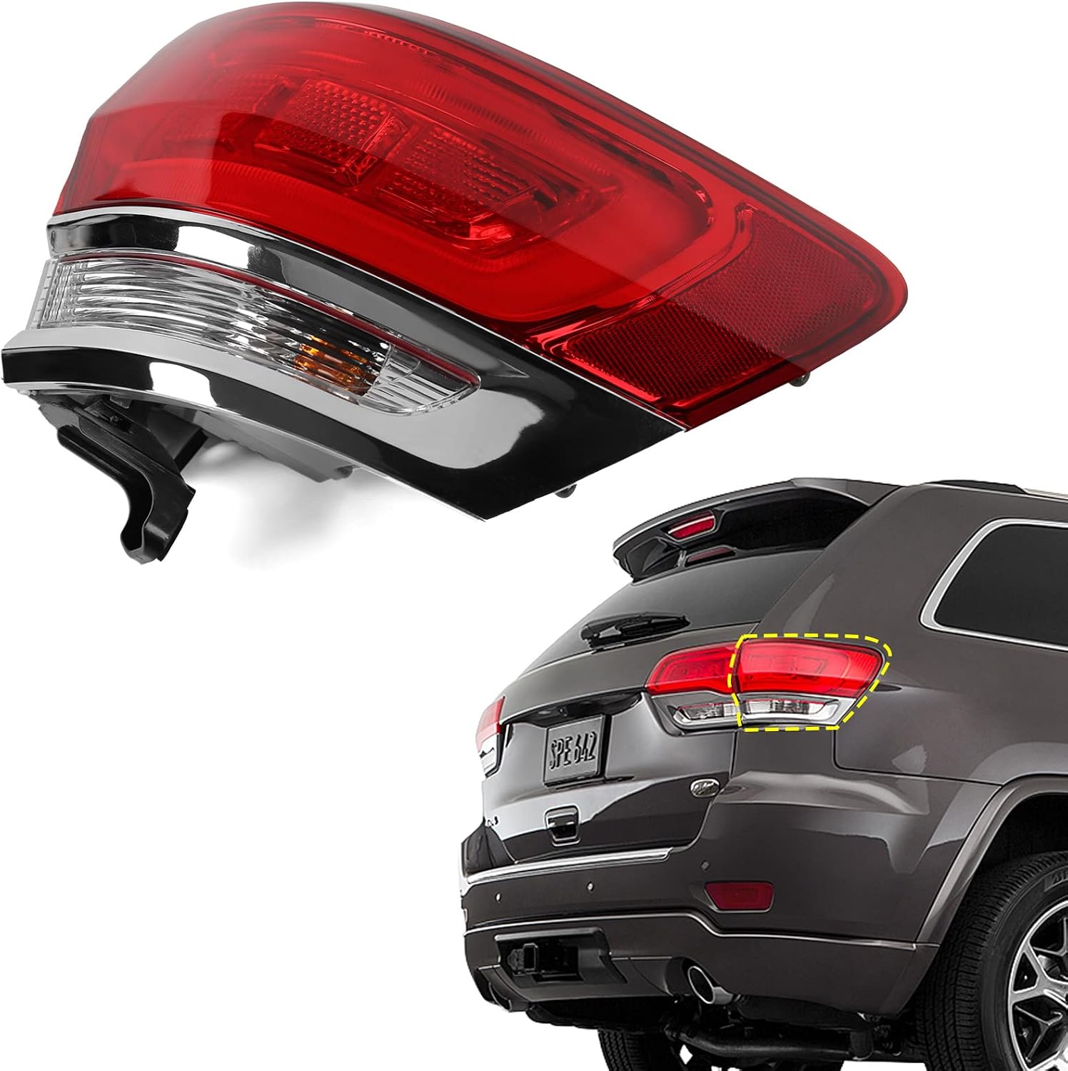 Huray Right Outer Tail Light for Jeep Grand Cherokee 2014-2021 Passenger Side Tail lamp Assembly Replacement Taillight Accessory (Laredo/Limited/Overland/Summit)