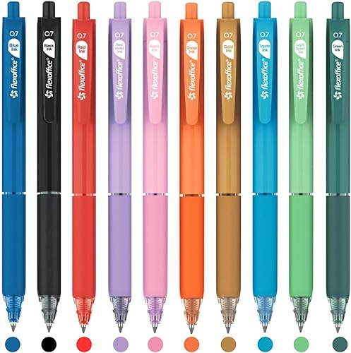 10 bolígrafos retráctiles de tinta de colores surtidos de 0.028 in con agarre contorneado suave para el regreso a la escuela