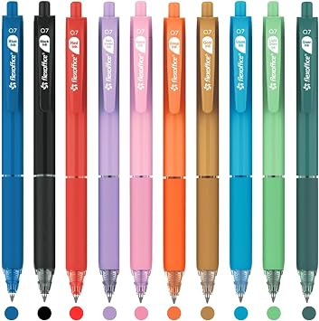 FLEXOFFICE 10-Count Assorted Colors Retractable Ballpoint Pens 0.7mm, Pastel Color Barrels with Soft Contoured Grip for Coworkers, Teachers, Friends