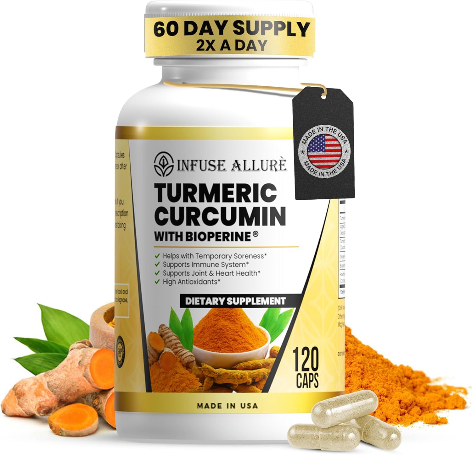 Turmeric Curcumin & Bioperine Vegetable Capsules – Premium Antioxidant, Supports Brain & Heart Health, Skin & Digestion – Promotes Cellular Health – 120 Caps