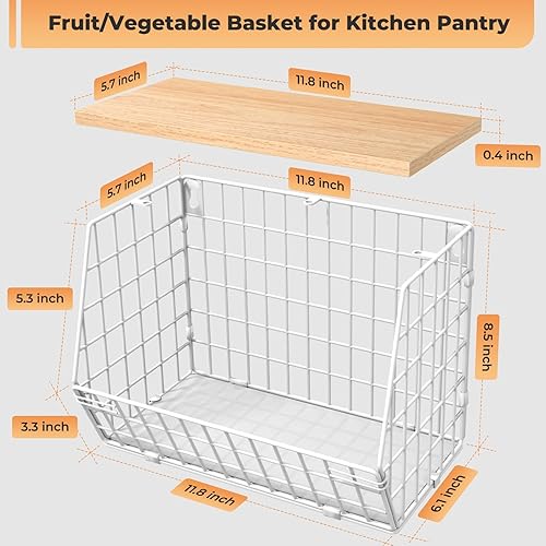 Miniatura 9 de Cesta de alambre para fruta, color blanco, cesta de almacenamiento de frutas y verduras, cesta de frutas para encimera de cocina, apilable, para