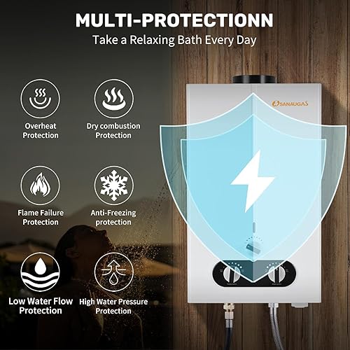 Miniatura 6 de Calentador de agua de propano sin tanque, 1.85GPM 7L, calentador de agua caliente instantáneo portátil, uso al aire libre para RV, cámper, remolque