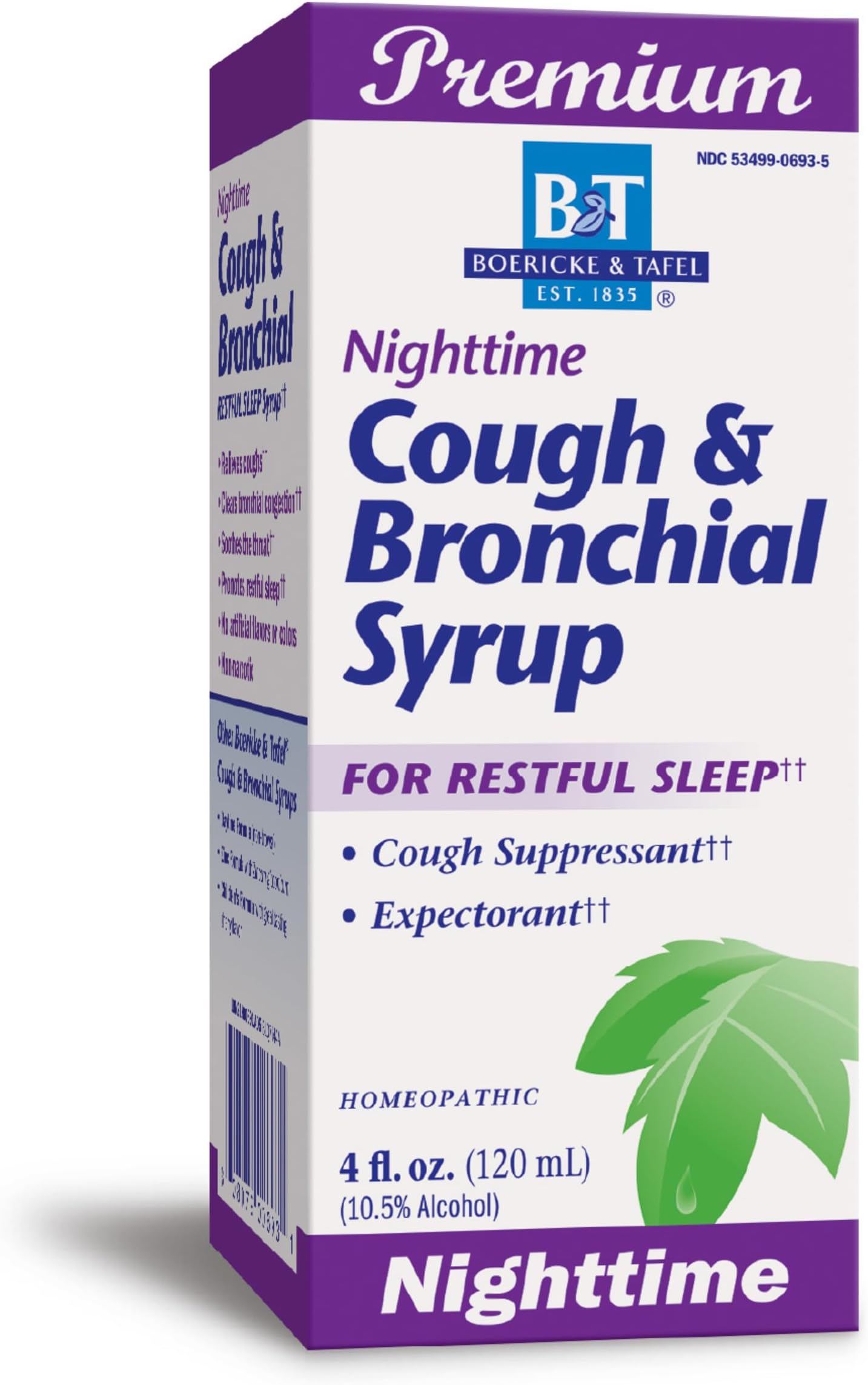 Nature's Way Boericke & Tafel Nighttime Cough & Bronchial Syrup, Cough Suppressant††, Promotes Restful Sleep††, 4 Fl. Oz