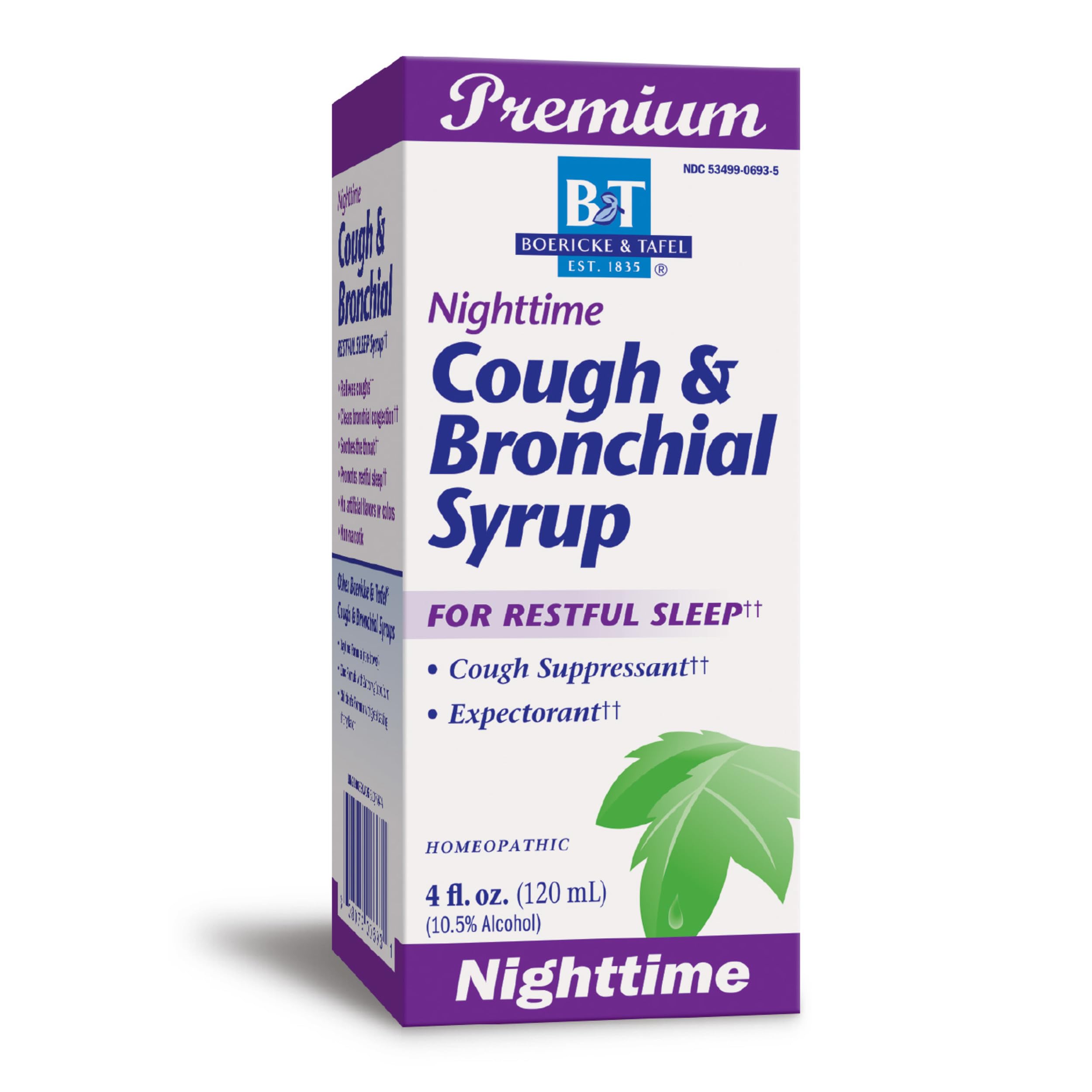 Nature's Way Boericke & Tafel Nighttime Cough & Bronchial Syrup, Cough Suppressant††, Promotes Restful Sleep††, 4 Fl. Oz