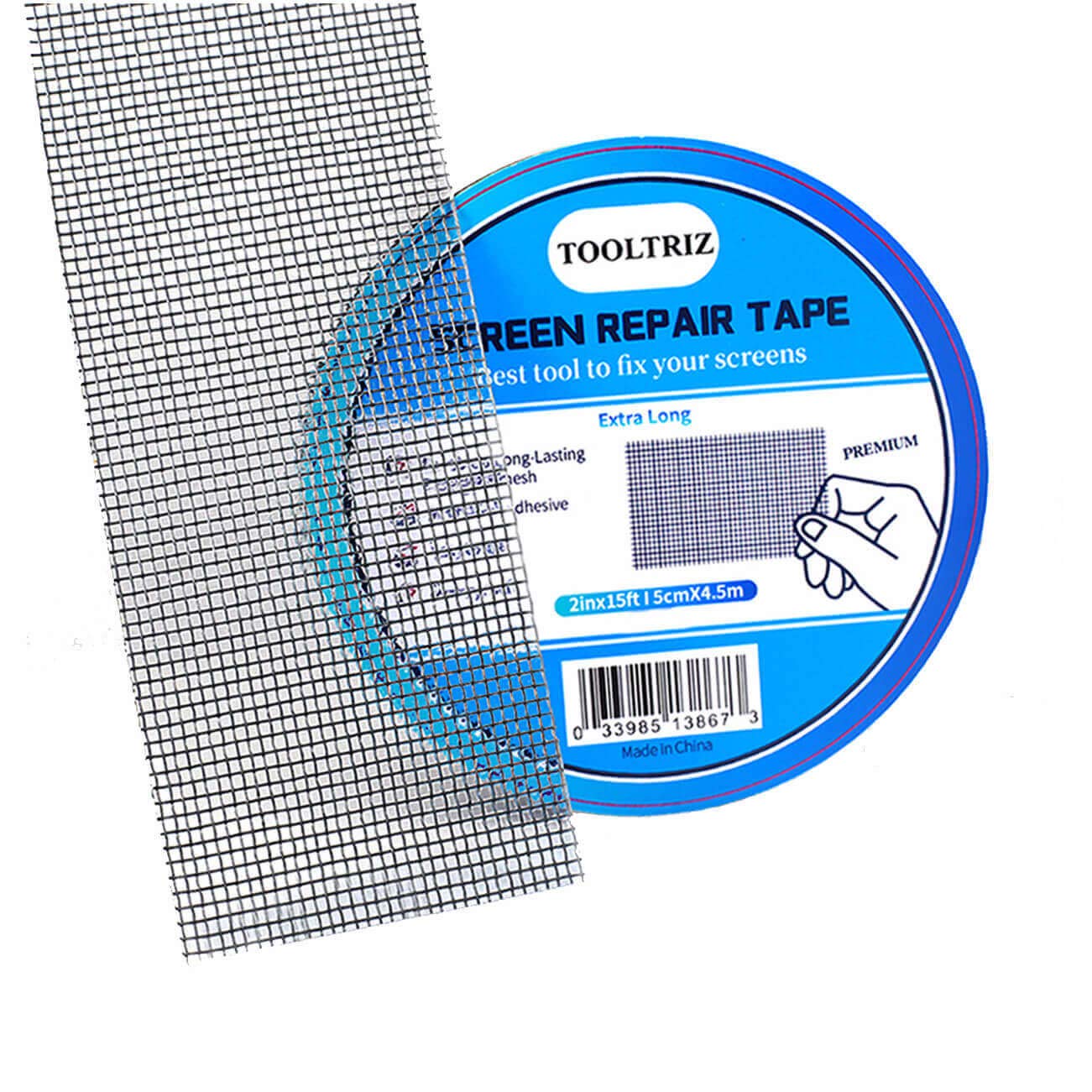 TOOLTRIZ Window Screen Repair Kit - 2“x 15ft Long Lasting Screen Door Patch Repair Kit, Fiberglass Mesh Covered Strong Adhesive Repair Tape for Window Screen Mesh and Screen Door Holes Tears