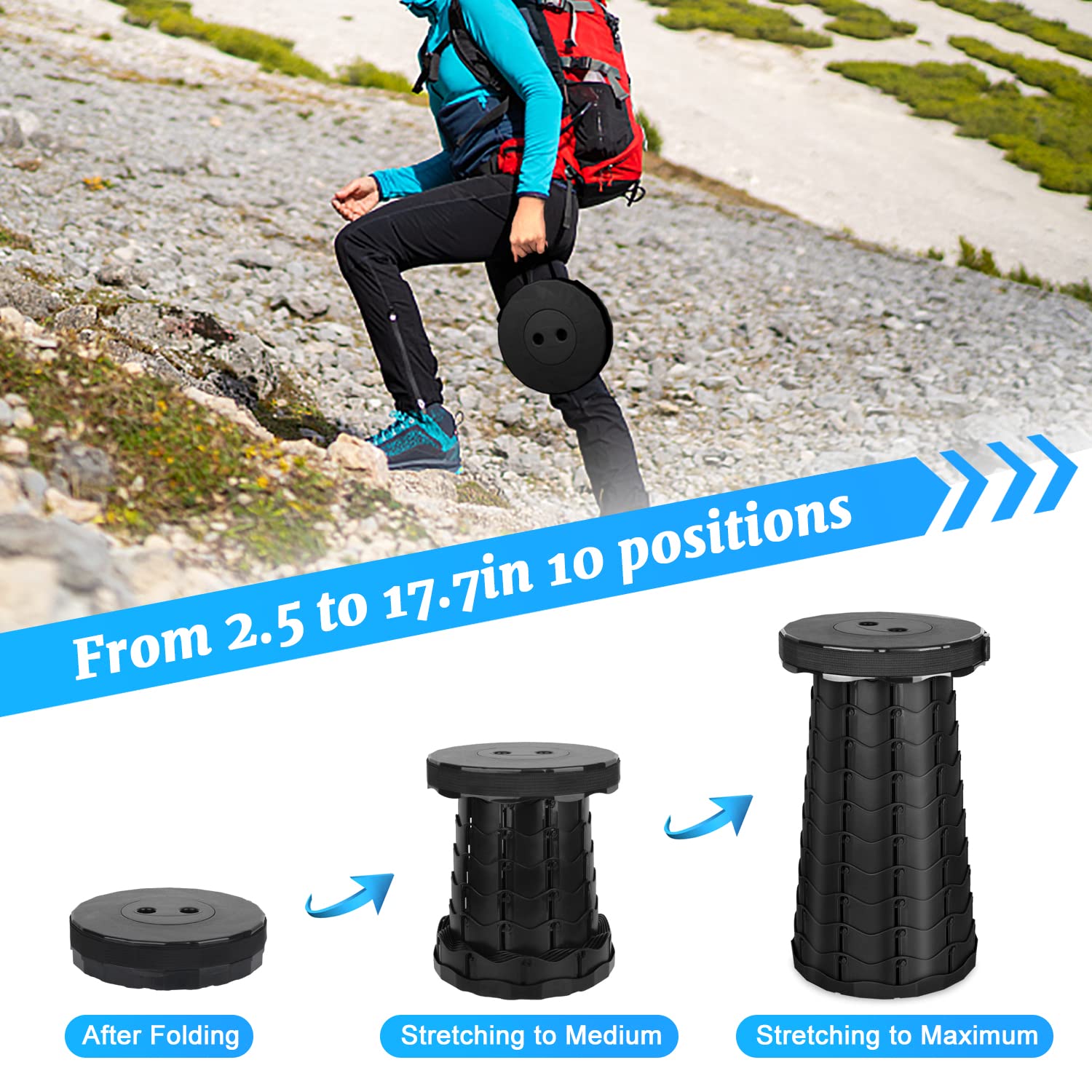BEAUTRIP Portable Collapsible Stool for Adults - Adjustable & Lightweight Retractable Folding Stool - Portable Seat Perfect for Camping Hiking Fishing Gardening Golf Bonfire BBQ Outdoor Events Travel