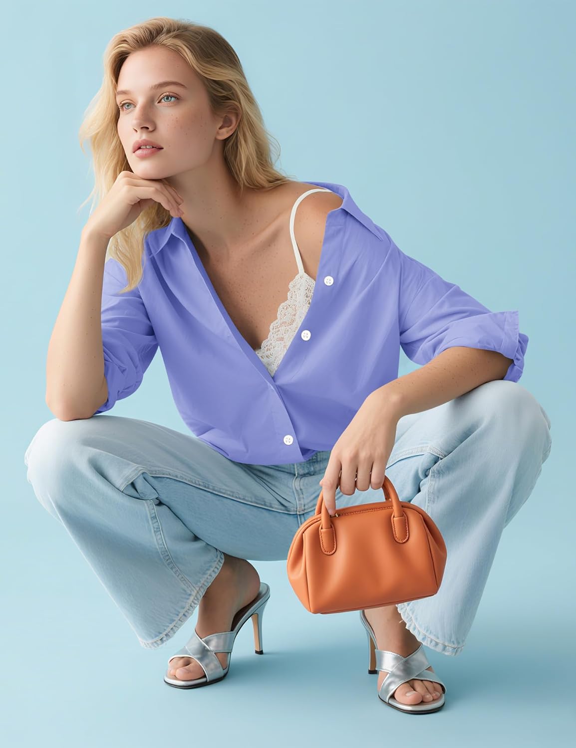 LOMON Button Down Shirt for Women Spring Summer Tops Long Sleeve Business Dressy Casual Blouses Collared Work Outfits Clothes - Image 2