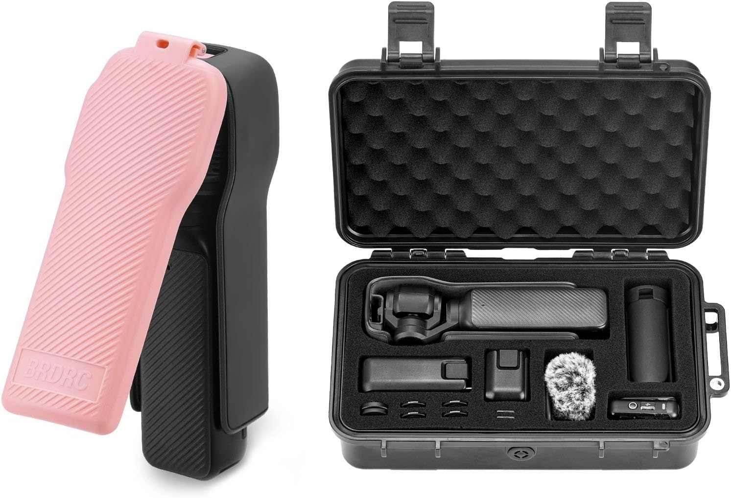 BRDRC Pocket 3 Cover Case & Waterproof Hard Travel Case, Gimbal Flip Protective Lens Cap Holds 3 Filters + Storage Bag for DJI Osmo Pocket 3 Creator Combo (Pink)