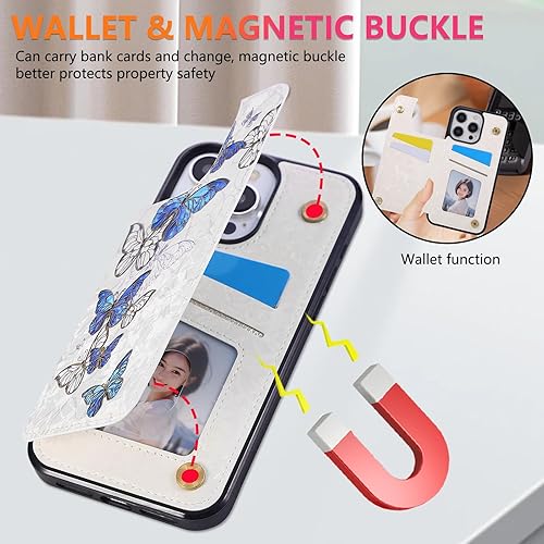 Miniatura 4 de UEEBAI Funda tipo cartera para iPhone 15 Pro Max con tarjeteros, funda de piel sintética, función atril, bloqueo RFID, doble cierre magnético,