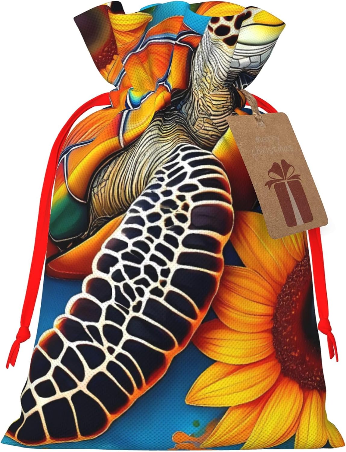 Hekroxu Gift Bag Reusable Wrapping Bag For Holiday Party,Sunflower Turtle