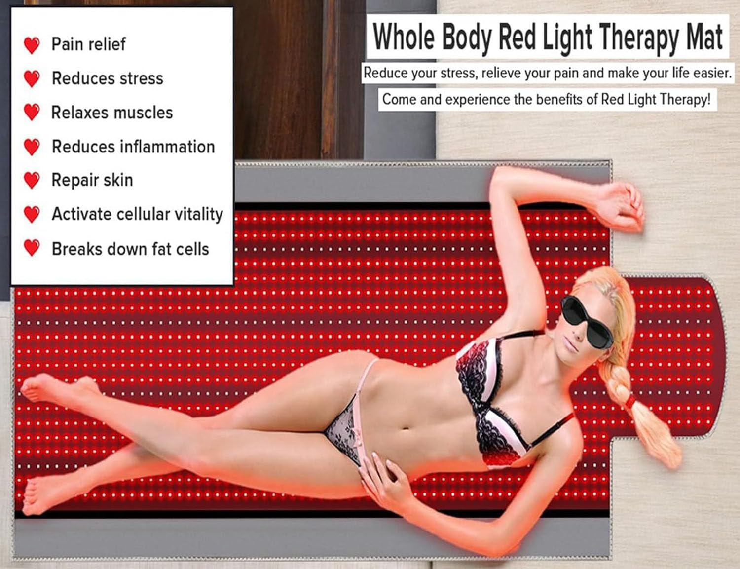 1370 esteras de terapia de luz roja LED para el cuerpo - Dispositivo de terapia de luz infrarroja con luz roja de 660 nm y luz infrarroja de 850 nm, almohadilla de terapia de luz infrarroja cercana
