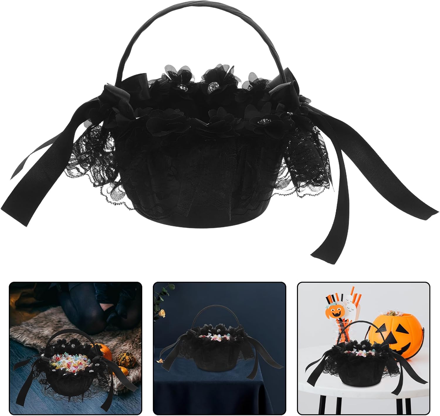 LUOZZY 2pcs Wedding Flower Girl Basket Rhinestone Handle Decorative Party Supplies for Ceremony Banquet Home Collection