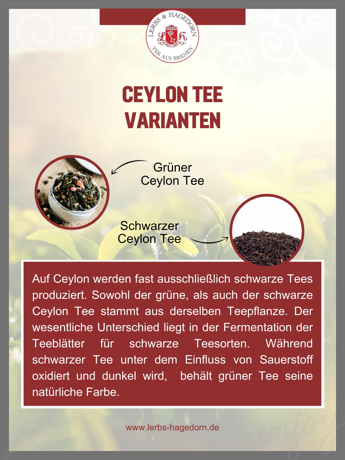 Lerbs & Hagedorn, Bio Tee Ceylon OP Idulgashena |Aromatisch, Mild 1kg (ca. 81 Liter), Blatt-Tee, Schwarztee