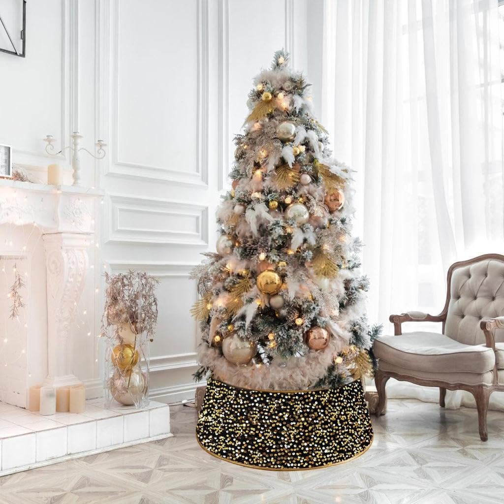 Beautiful Festival Tree Base Cover in Sequined Front for Christmas Decoration