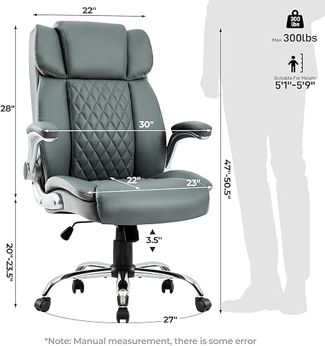 Miniatura 2 de Silla de oficina ergonómica de respaldo alto, brazos abatibles, giratorios, ejecutivos, de piel sintética, ángulo de inclinación ajustable, asiento