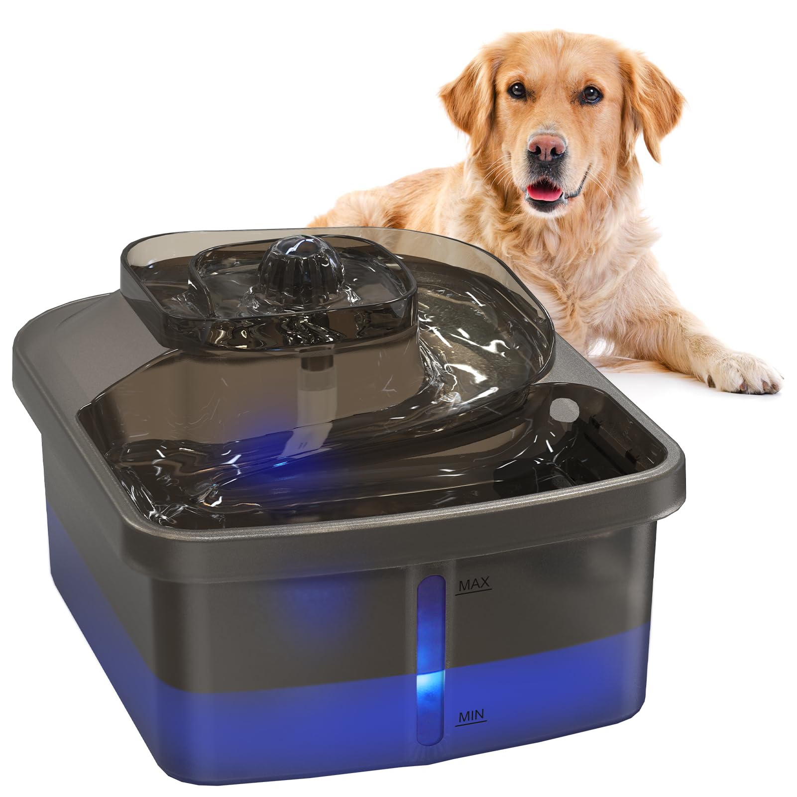 Dog Water Fountain, 2.1gallon/8l Extra Large Water Fountain for Dogs, Wide Drinking Surface Automatic Dog Water Dispenser Easy Clean, Bpa Free with Smart Led Pump Replacement Filter Fountain