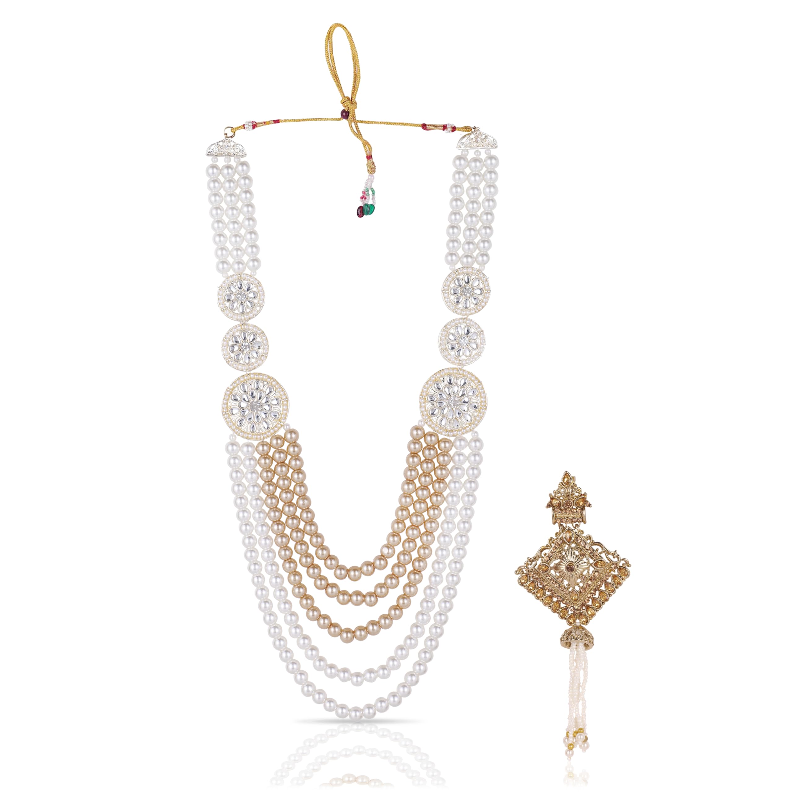 jiyanshi fashion Pearl Beaded One-Line Groom Mala with Designer Brooch-picture-2