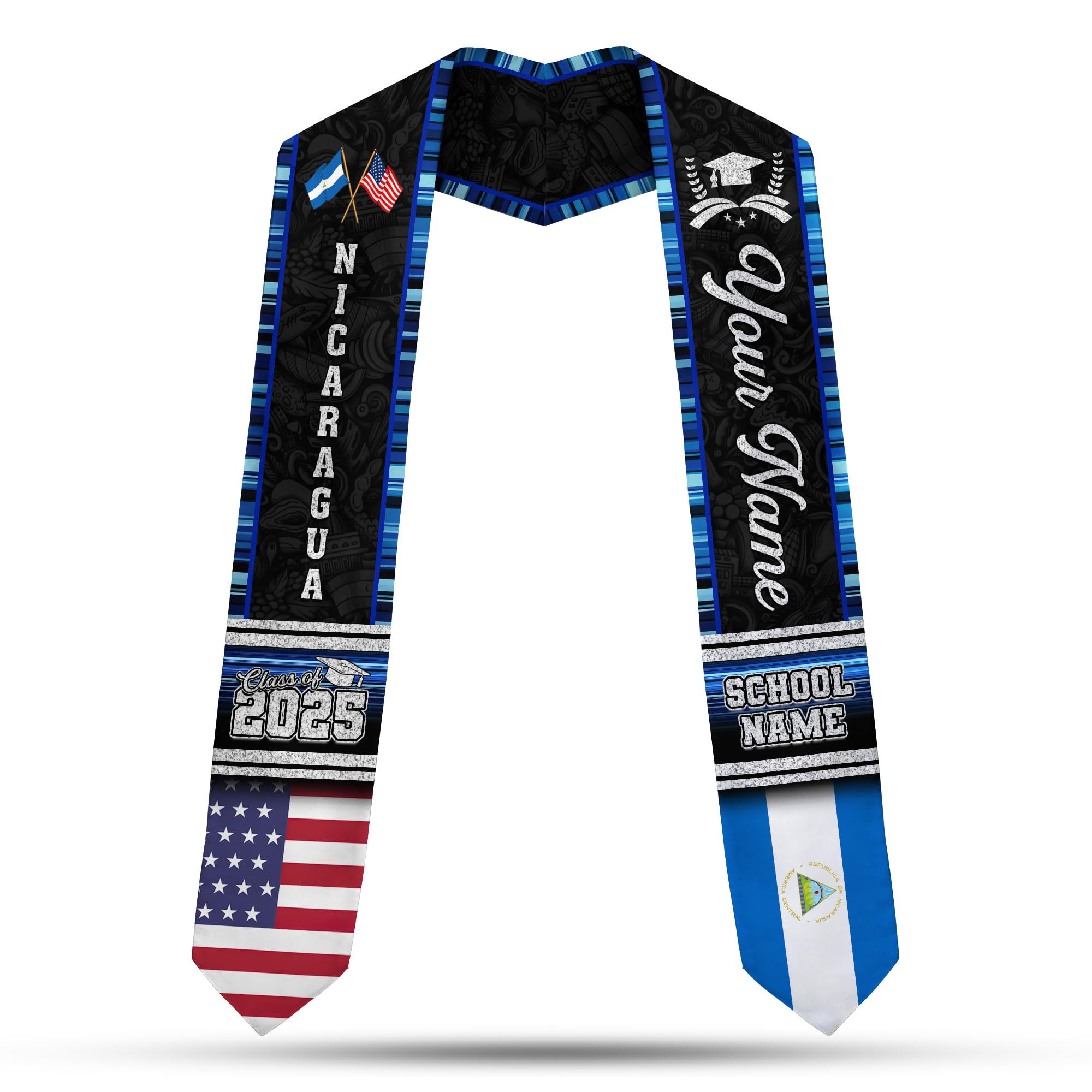 MonkeyVan Personalized Nicaragua Graduation Stole Sash 2025, Custom Nicaraguan Graduation Sash, Congratulation Gifts 2025 Nicaragua15