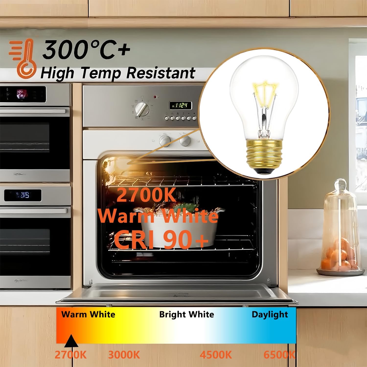 Appliance Oven Light Bulbs 40 Watt- High Temperature 300 Degree Resistant -A15 E26 Medium Base 120V, Dimmable, Warm White,4Pack