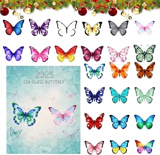 Christmas Calendar Countdown | 2D Acrylic Aesthetic Decorations - 24 Day Butterfly Advent 2025 - for Beginner Boy Girl Birthday Workplace | Tjugofyra-Dagars Fjäril Prydnader 2025 för Kvinnor, Män, Födelsedag, Samling, Heminredning, Present, Gåva,