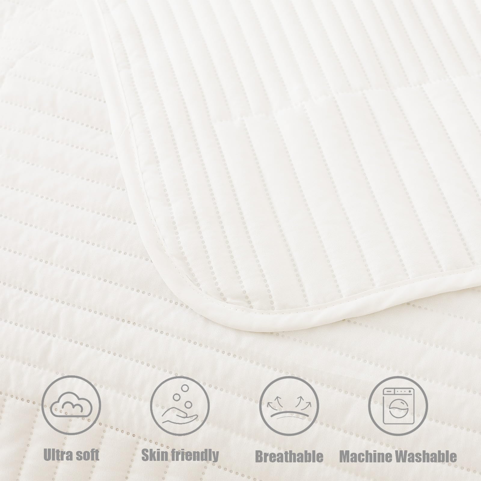 Whale Flotilla Quilted Bedspreads 3 Piece Queen Size Stripe Bedding Set, White, Full/Queen (220×240CM) - Image 9