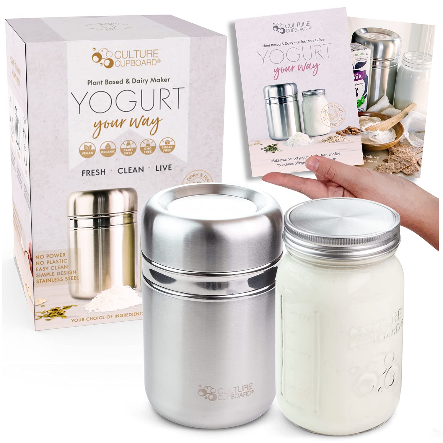 Stainless Steel Yoghurt Maker with 1 Quart Glass Jar and Complete
