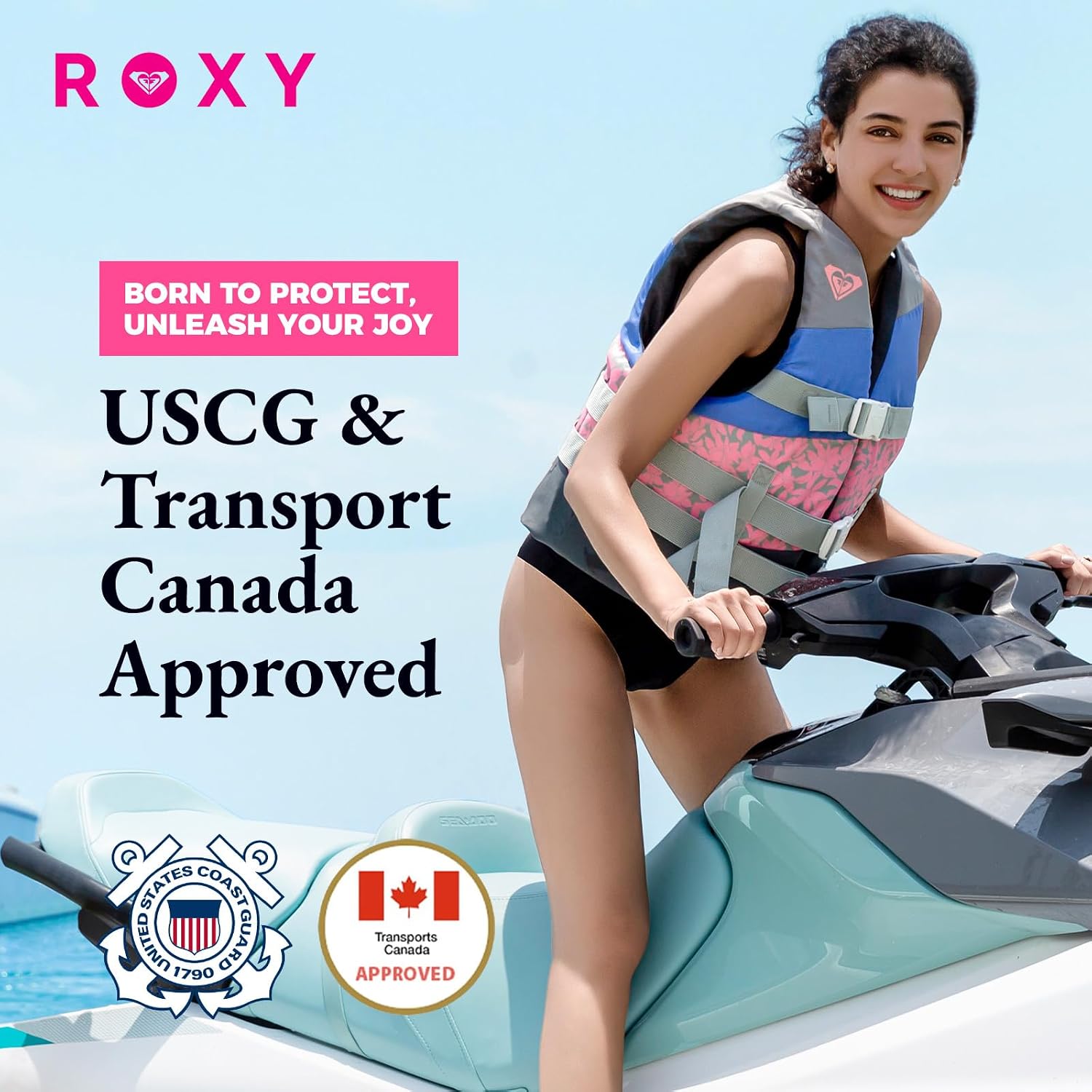 ROXY Women’s Life Jacket, USCG Approved Type III PFD, Light-Weight EPE Foam Life Vest for Wakeboarding Rafting Boating and Kayaking Watersports - L/XL