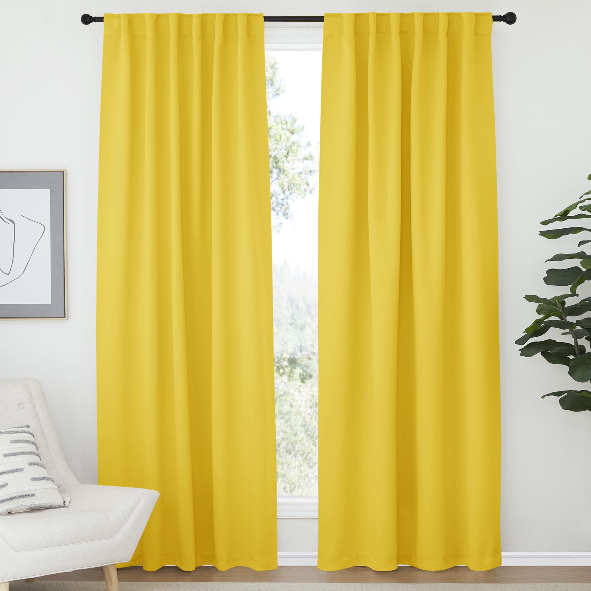 NICETOWN Blackout Curtain Panels Window Draperies - (Bright Yellow Color) 52x84 inch, 2 Pieces, Insulating Room Darkening Blackout Drapes for Bedroom