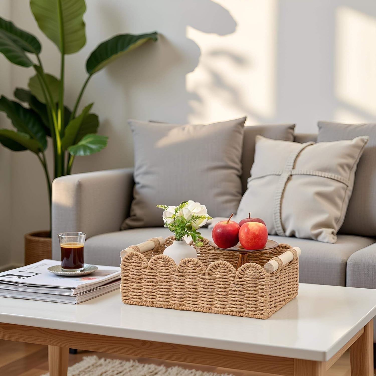 Paper Rope Scalloped Edge Toilet Paper Storage Basket, Small Living Room - Image 4