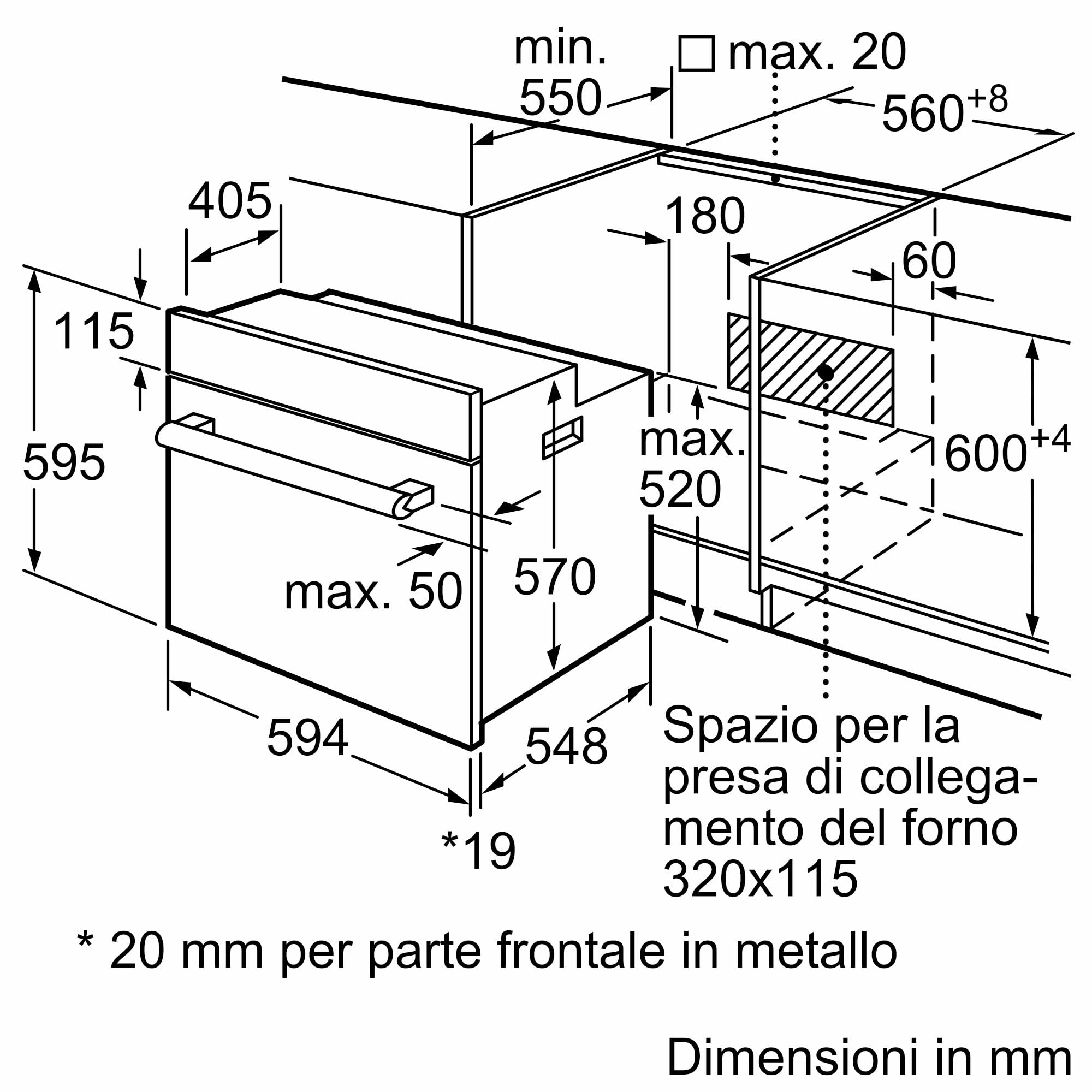 Bosch HBF114BS1 Serie 2, Forno da incasso, Cottura uniforme fino a 3 livelli, Manopole a scomparsa, Display digitale LED rosso, Idrolisi, Acciaio, 60 x 60 cm, Versione Esclusiva Amazon