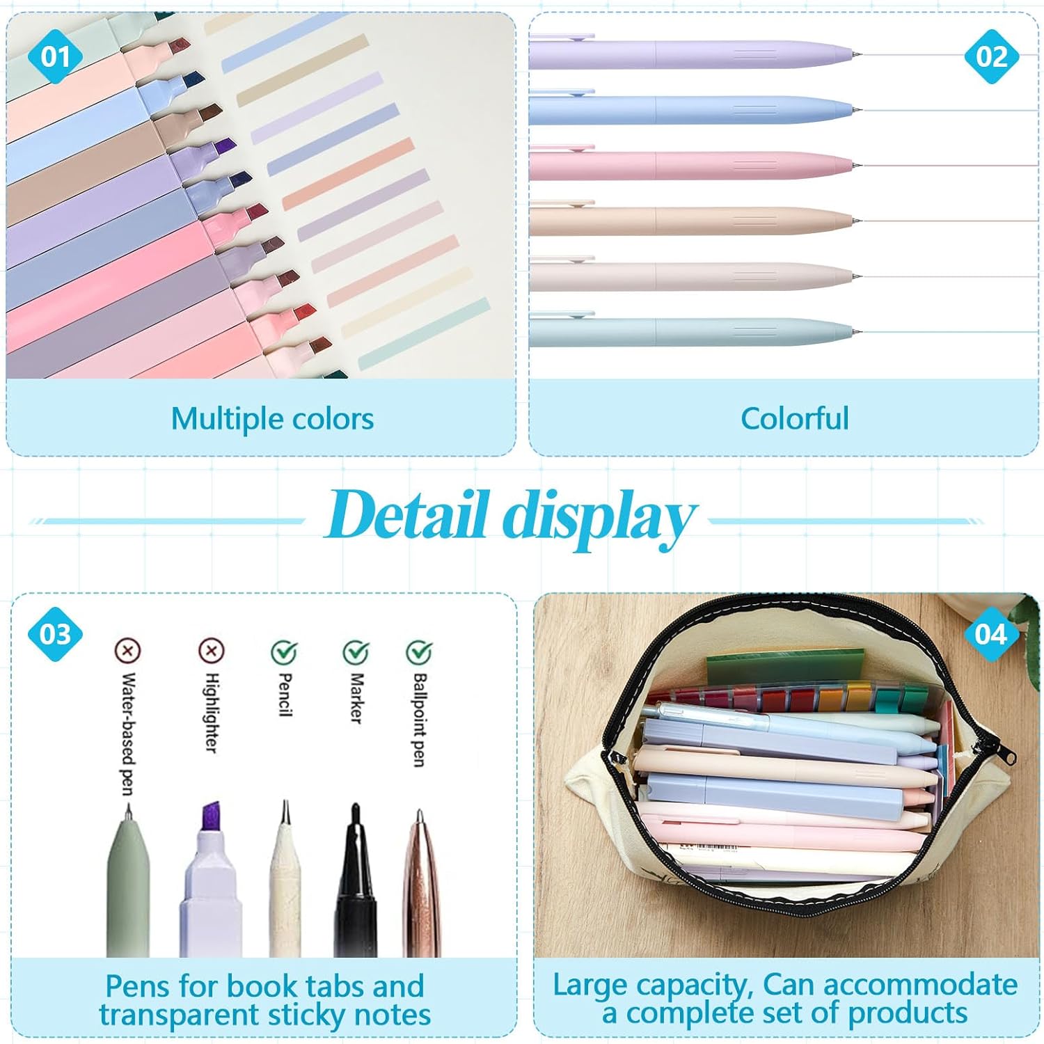 Gilprop Book Annotation Kit 8000 Pcs Transparent Sticky Tabs 12 Aesthetic Highlighters 6 Colored Pens 5 Black Gel Pens 1 Line Pen 4 Sticky Notes with Canvas Bag for Bible Gift Supplies(Classic)