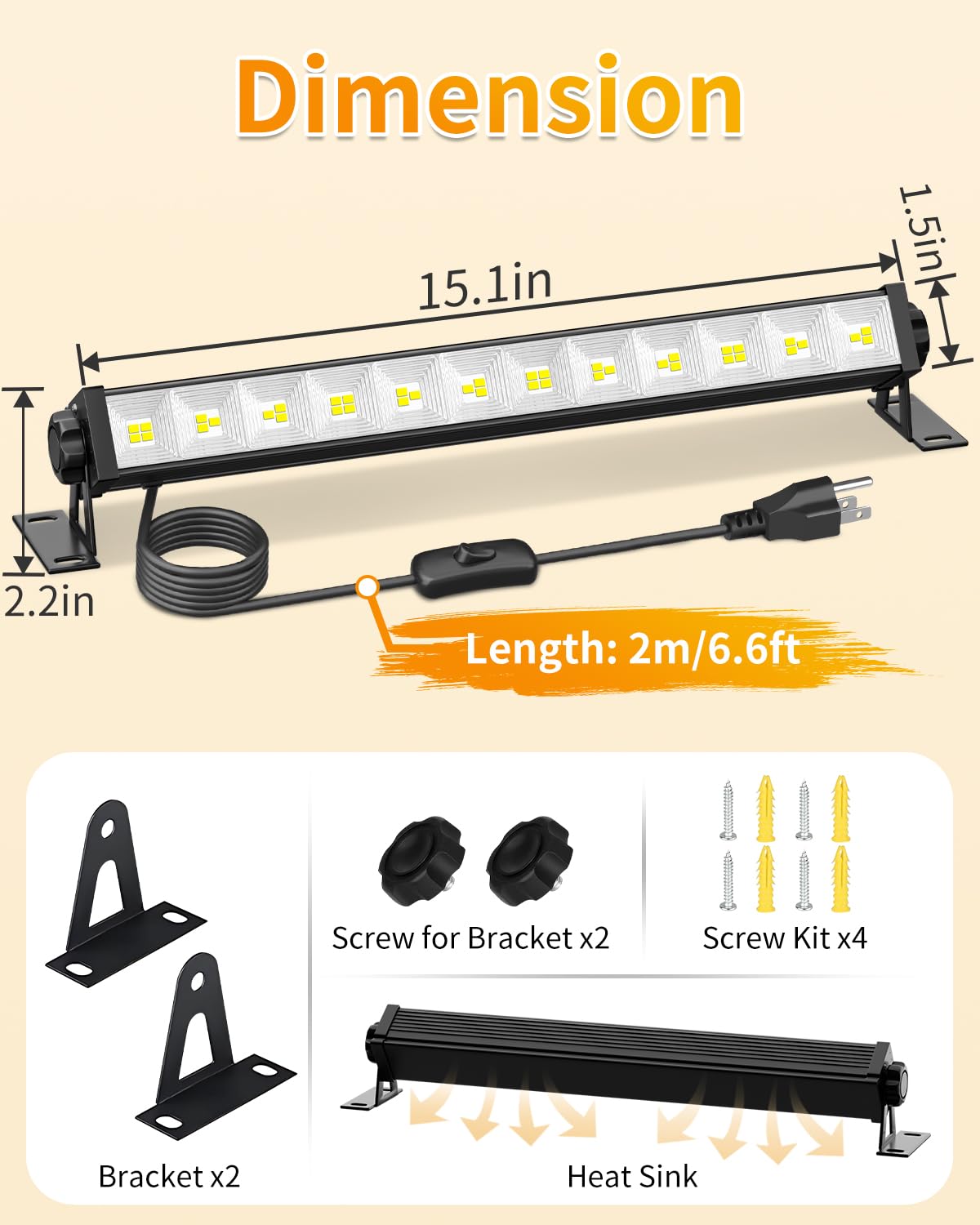 40W LED Shop Lights with 6 6FT Cord Swtich 5400LM Plug in Garage Light 6000K Daylight Work Lights — view 6