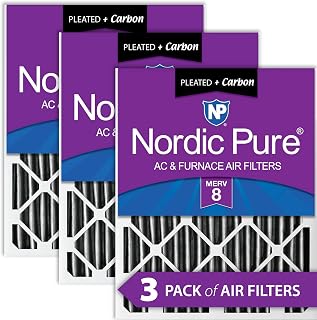 Nordic Pure 16x20x2PM8C-3 Pleated MERV 8 Plus Carbon AC Furnace Filters (3 Pack), 16x20x2"