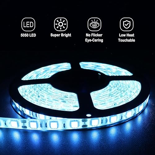 Miniatura 3 de HAUTY Tira de luz LED azul hielo impermeable, 16 pies16.4 ft SMD5050 300 LED DC12V cinta LED flexible cortable (sin enchufe de alimentación de 12