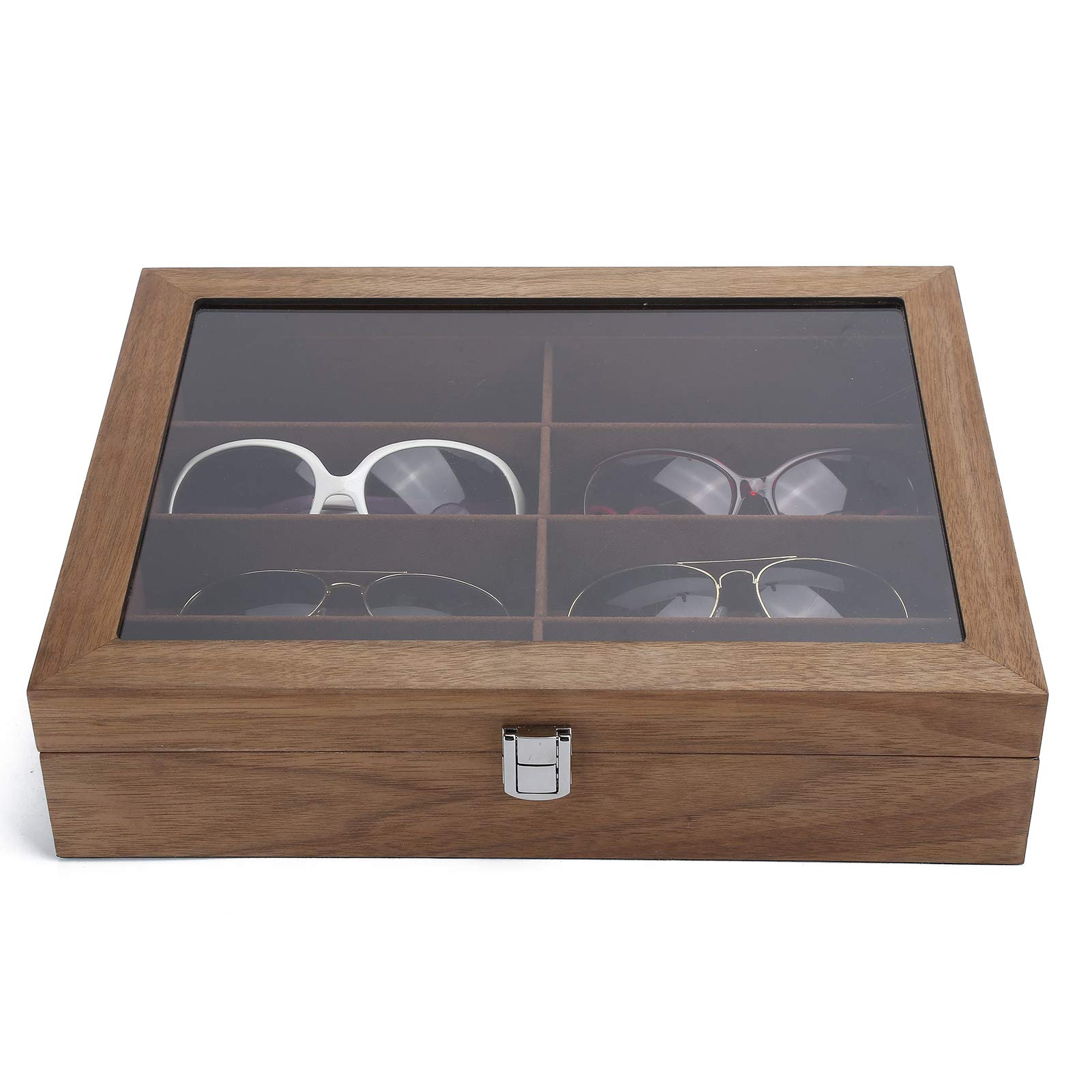 Pilipane Elegante Caja De Almacenamiento De Gafas De Madera, Caja Organizadora De Joyas, Vitrina De Gafas De Sol De 8 Rejillas Y Organizador De Joyas para Joyas Y Gafas De Sol