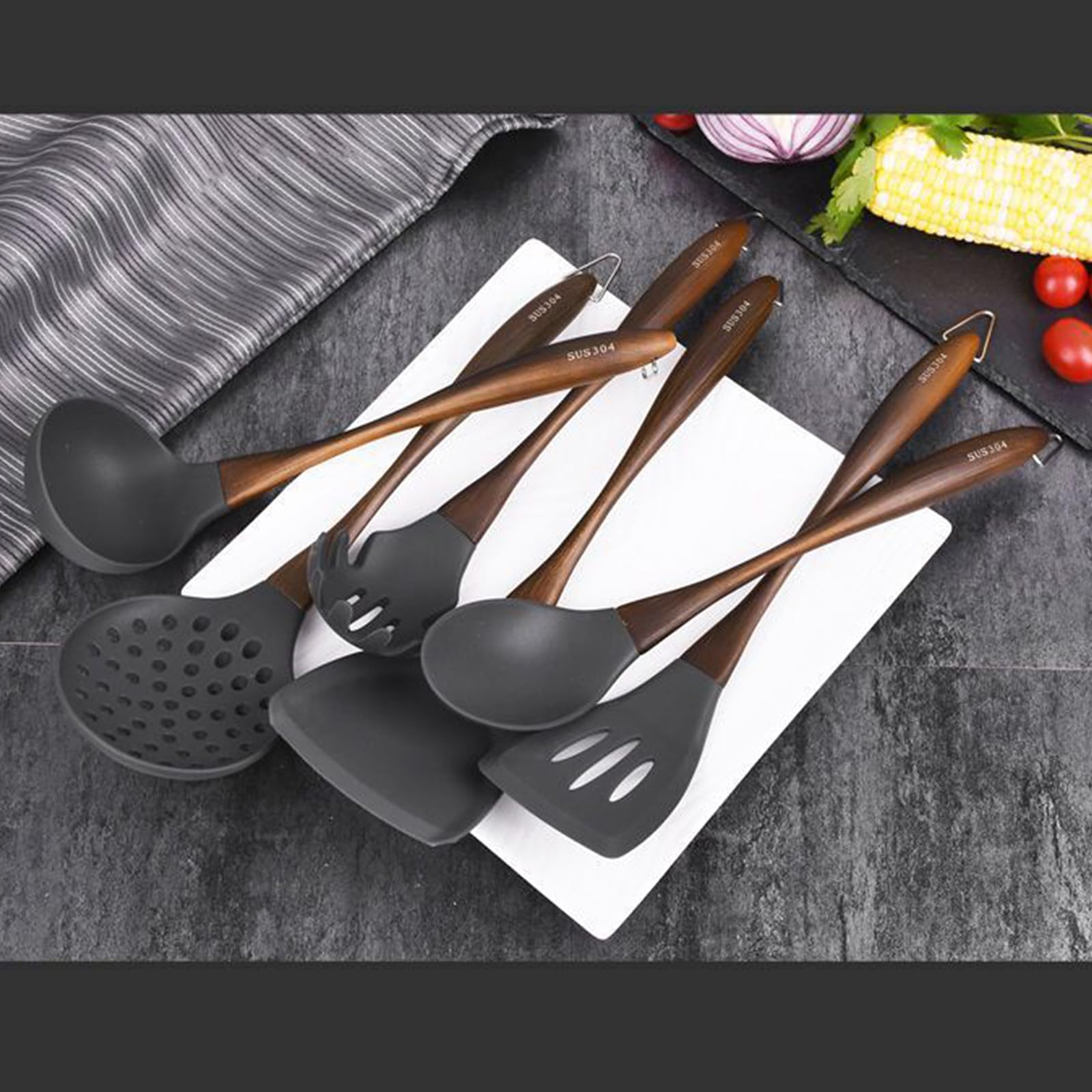Küchenutensilien Set 6 Stück Küchenhelfer Set, Silikon Küchenhelfer Set, Antihaft Hitzebeständiger Silikonspatel Set,Küchenutensilien Mit Edelstahlgriff,Spülmaschinenfest