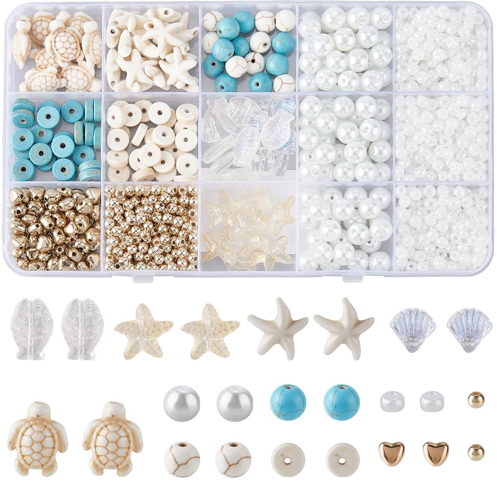 Perles tortue de mer en verre blanc pour la fabrication de bijoux et bracelets d'été